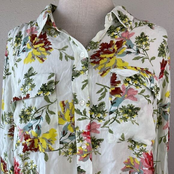 NWT Lucky Brand Floral Button Down Shirt Size L - Picture 2 of 8